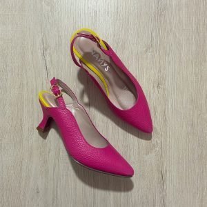 Zapato clásico fucsia con amarillo en cuero