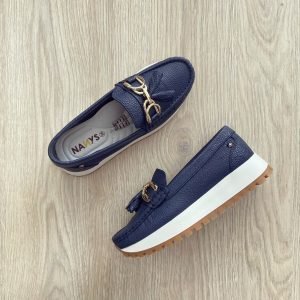 Mocasines azules en cuero altos