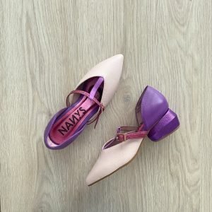 Zapatos palo rosa con morado y fucsia metalizado en cuero