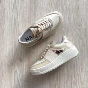 Tenis talco con dorado, taupe y animal print en cuero