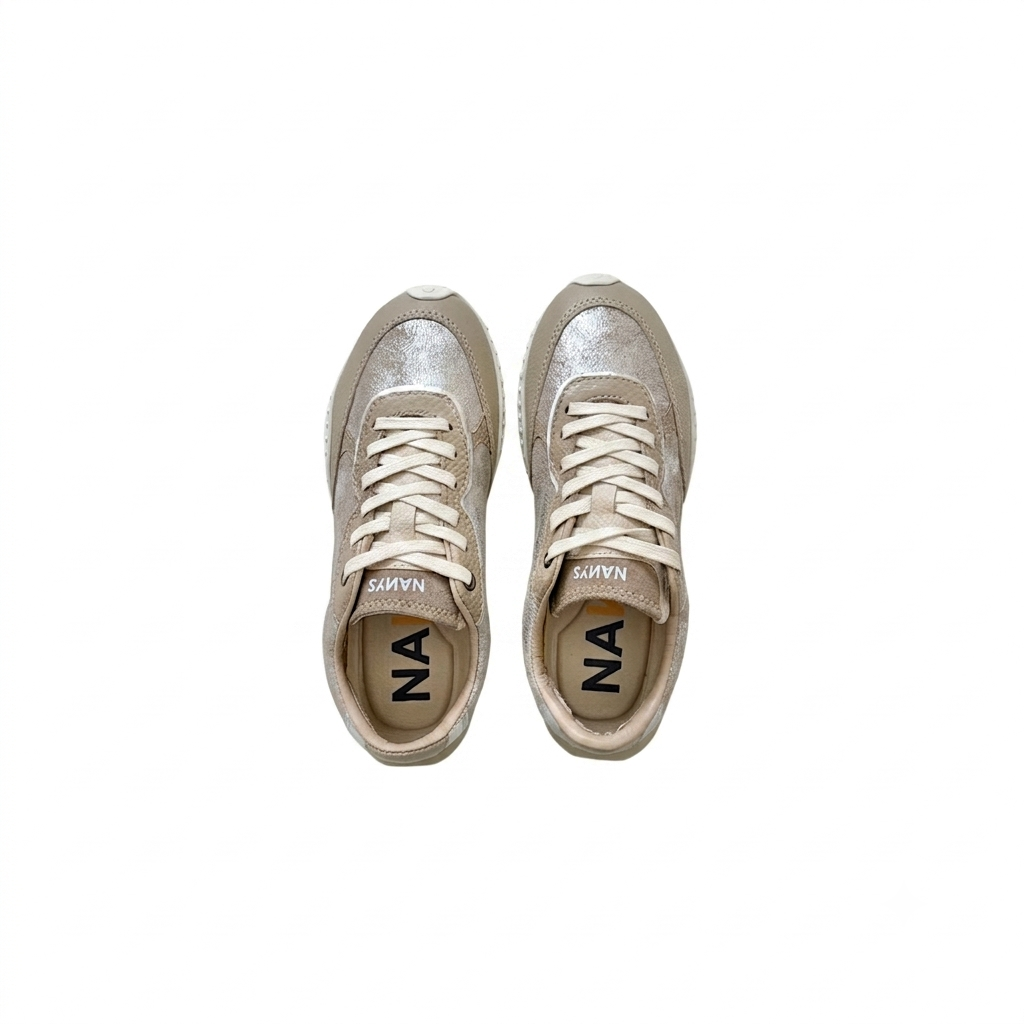 Tenis taupe con plata en cuero - Imagen 3