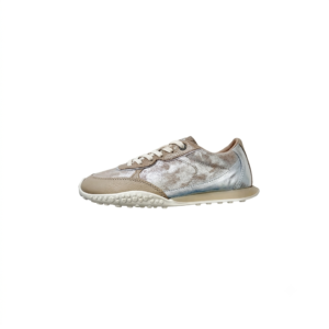 Tenis taupe con plata en cuero