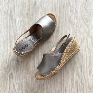 Sandalias fusil en cuero con plataforma en yute