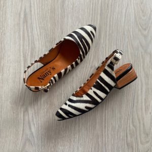 Baleta animal print cebra en cuero peludo