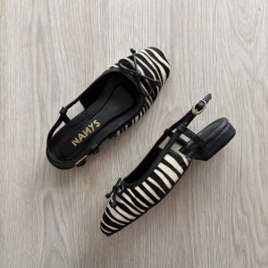 Baletas cebra animal print en cuero punta cuadrada