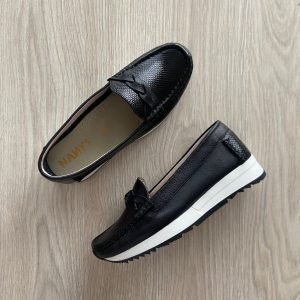 Mocasines negros con trenza en cuero