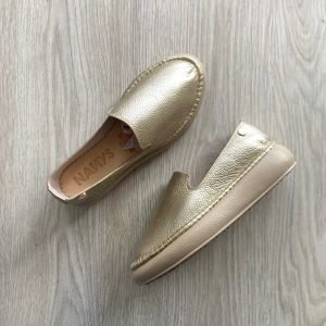 Baletas alpargatas doradas en cuero