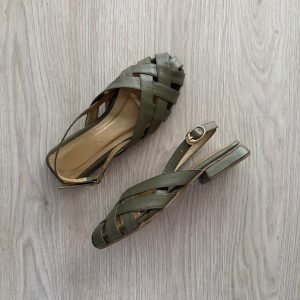 Baletas verde en cuero tipo canasta