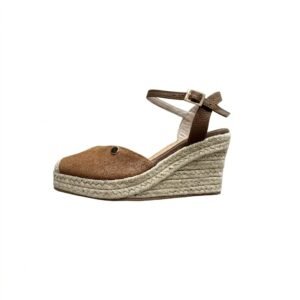Sandalias miel en cuero con plataforma en yute