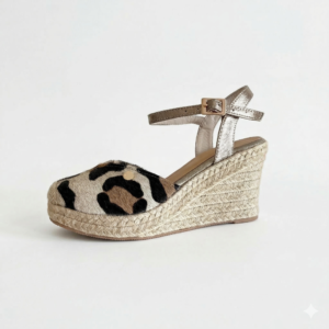 Sandalias print en cuero con plataforma en yute