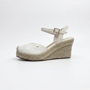 Sandalias talco en cuero con plataforma en yute