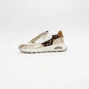 Tenis talco con dorado y animal print en cuero con suela alta