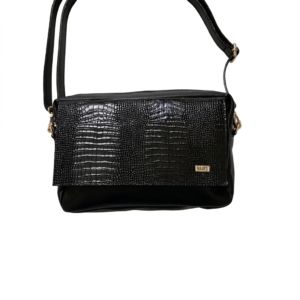 Bolso manos libres mediano negro en cuero