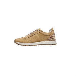 Tenis mostaza con print en cuero