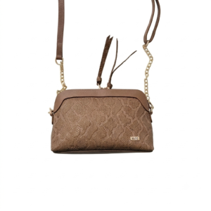 Bolso miel en cuero tipo folia con cadena
