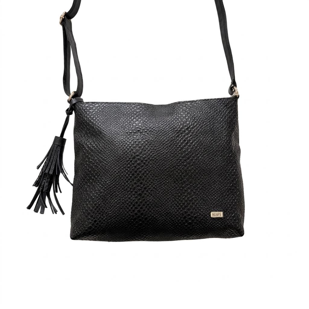 Bolso manos libres mediano negro en cuero