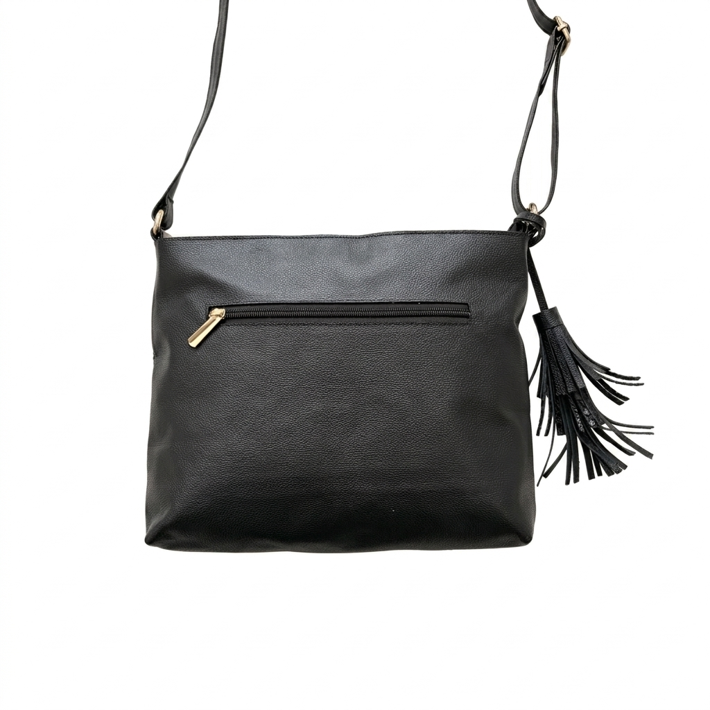 Bolso manos libres mediano negro en cuero - Imagen 2