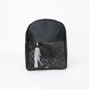 Morral grande negro con plateado en cuero