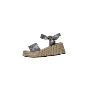 Sandalia taupe con plata en cuero con yute