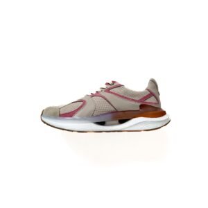 Tenis taupe con rosado en cuero con suela deportiva