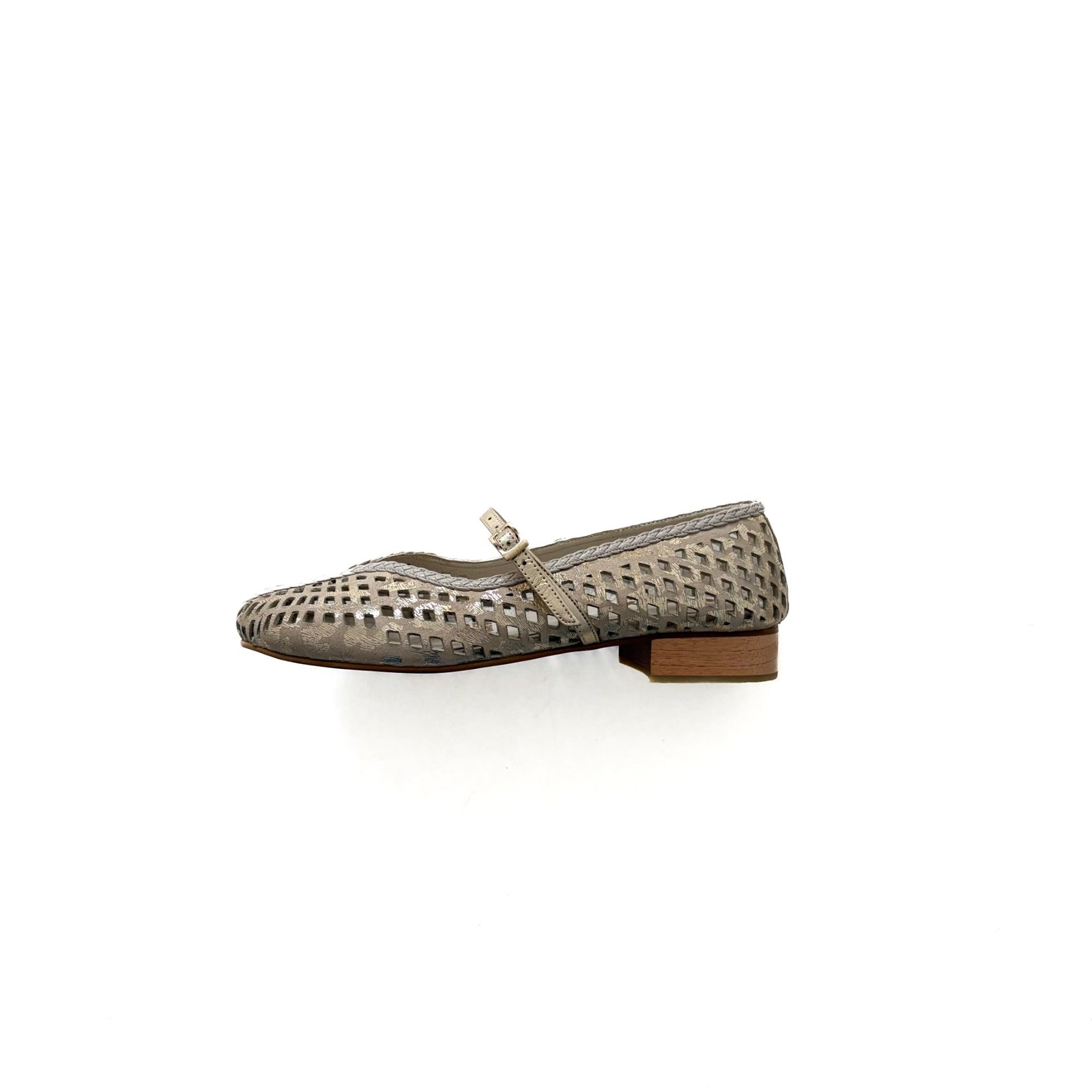 Baleta beige con dorado en cuero