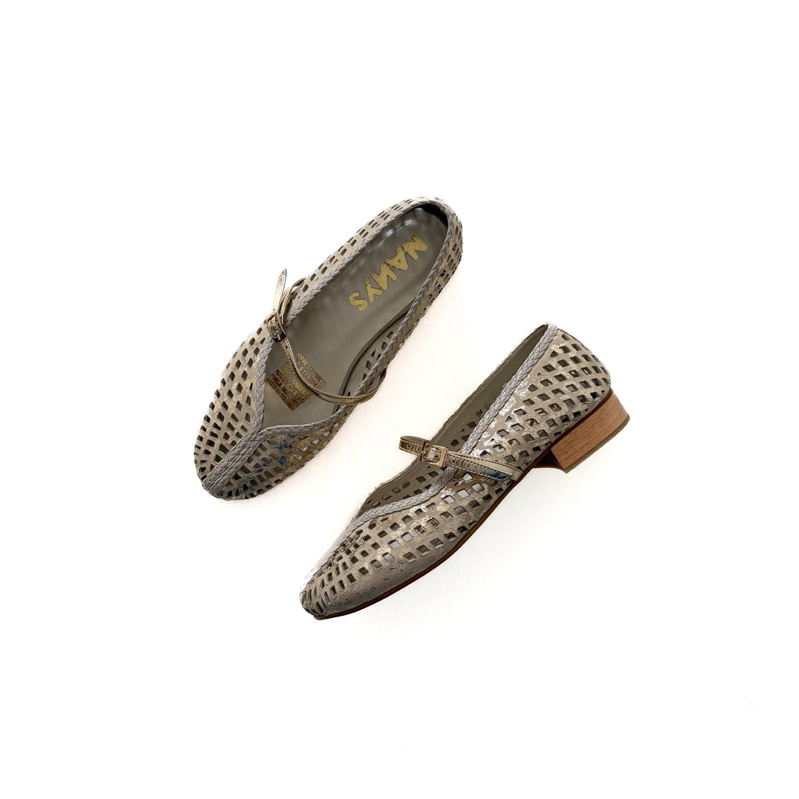 Baleta beige con dorado en cuero - Imagen 2