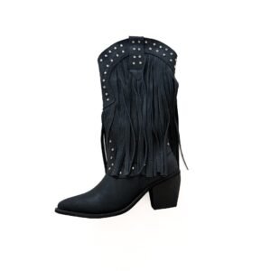 Botas negras en cuero con flecos