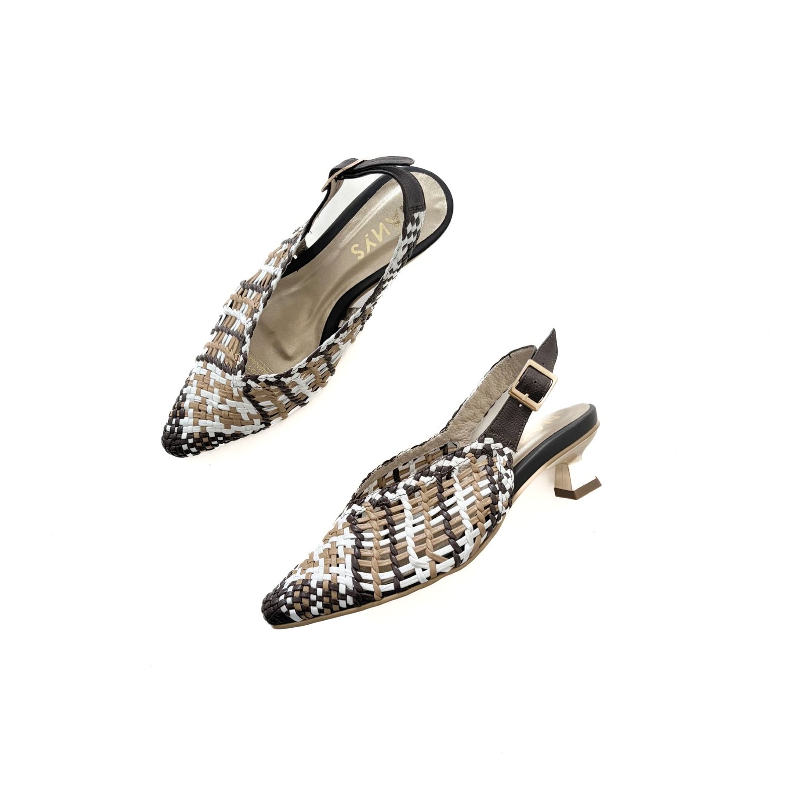 Zapato tejido cafe, talco y beige en cuero - Imagen 2