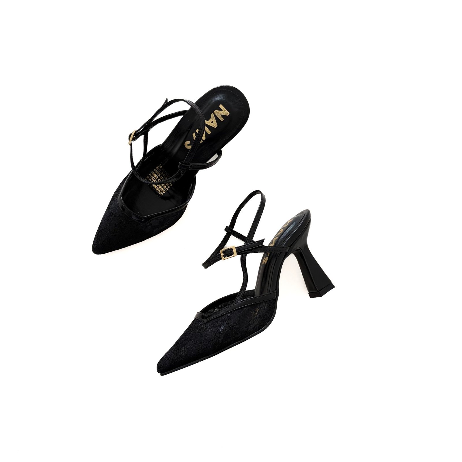 Zapatos negros con textil y cuero - Imagen 2